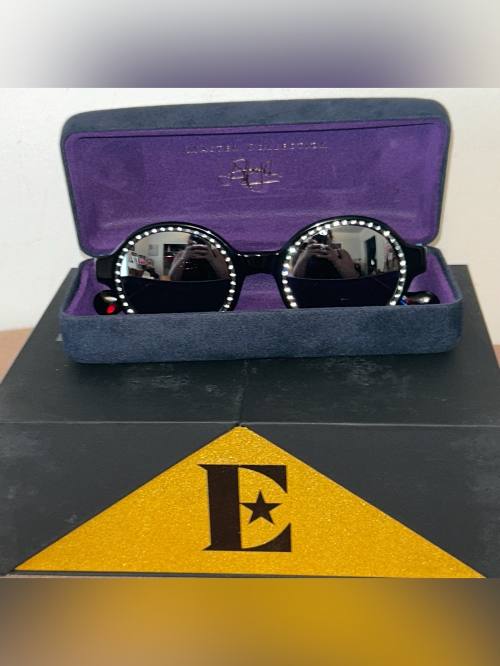 Elton John WIZARD Women's Polarized Sunglasses in Black Psychedelic Rainbow NIB